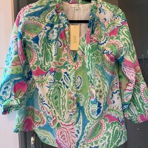 Jade by Melody Tam green meadows peasant blouse, XS, new with tags